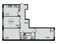 Планировка 3-комнатной квартиры, 77,9 м2