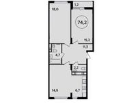 Планировка 3-комнатной квартиры, 74,2 м2