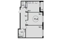 Планировка 2-комнатной квартиры, 71,4 м2
