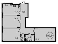 Планировка 3-комнатной квартиры, 82,9 м2