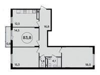 Планировка 3-комнатной квартиры, 83,8 м2