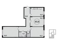 Планировка 3-комнатной квартиры, 83,8 м2