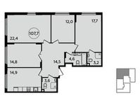 Планировка 4-комнатной квартиры, 107,7 м2