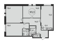 Планировка 4-комнатной квартиры, 93,3 м2