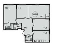 Планировка 4-комнатной квартиры, 105 м2