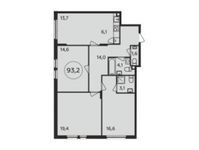Планировка 4-комнатной квартиры, 93,2 м2