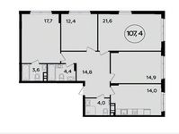 Планировка 4-комнатной квартиры, 107,4 м2
