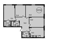 Планировка 4-комнатной квартиры, 107,6 м2