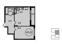 Планировка 2-комнатной квартиры, 45,8 м2