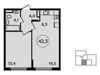 Планировка 2-комнатной квартиры, 42,3 м2
