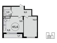 Планировка 2-комнатной квартиры, 45,9 м2