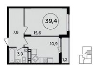 Планировка 1-комнатной квартиры, 39,4 м2