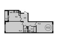 Планировка 2-комнатной квартиры, 57,2 м2