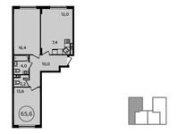 Планировка 2-комнатной квартиры, 65,6 м2
