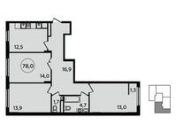 Планировка 3-комнатной квартиры, 78 м2