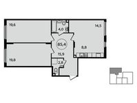 Планировка 3-комнатной квартиры, 85,4 м2
