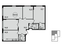 Планировка 4-комнатной квартиры, 107,4 м2