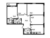 Планировка 4-комнатной квартиры, 106,5 м2
