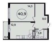 Планировка 1-комнатной квартиры, 40,9 м2