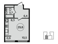 Планировка 1-комнатной квартиры, 29,8 м2