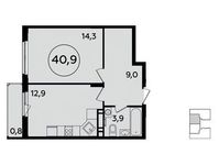 Планировка 1-комнатной квартиры, 40,8 м2
