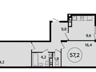 Планировка 2-комнатной квартиры, 57,2 м2