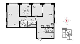 Планировка 3-комнатной квартиры, 85,7 м2