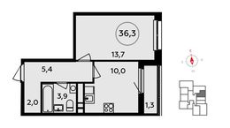 Планировка 1-комнатной квартиры, 36,3 м2