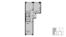 Планировка 2-комнатной квартиры, 55,5 м2