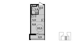 Планировка 1-комнатной квартиры, 20,5 м2
