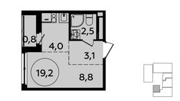 Планировка 1-комнатной квартиры, 19,2 м2