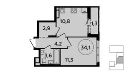 Планировка 1-комнатной квартиры, 34,1 м2