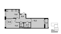 Планировка 2-комнатной квартиры, 51,9 м2