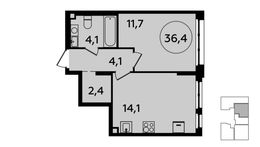 Планировка 1-комнатной квартиры, 36,4 м2