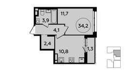 Планировка 1-комнатной квартиры, 34,2 м2