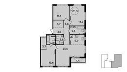 Планировка 4-комнатной квартиры, 101,3 м2