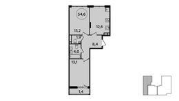 Планировка 2-комнатной квартиры, 54,6 м2