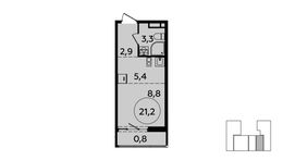 Планировка 1-комнатной квартиры, 21,2 м2