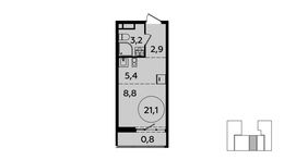 Планировка 1-комнатной квартиры, 21,1 м2