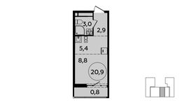 Планировка 1-комнатной квартиры, 20,9 м2