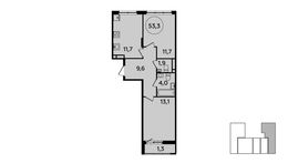Планировка 2-комнатной квартиры, 53,3 м2