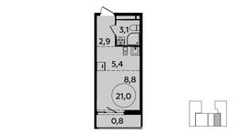 Планировка 1-комнатной квартиры, 21 м2