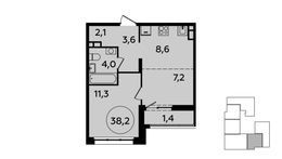 Планировка 2-комнатной квартиры, 38,2 м2