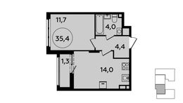 Планировка 1-комнатной квартиры, 35,4 м2