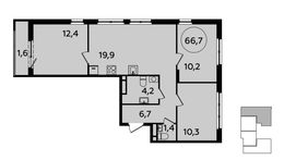 Планировка 3-комнатной квартиры, 66,7 м2