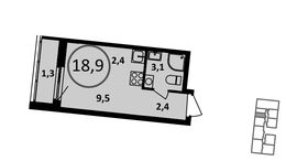Планировка 1-комнатной квартиры, 18,9 м2