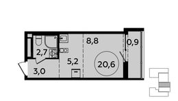 Планировка 1-комнатной квартиры, 20,6 м2