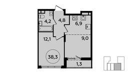 Планировка 2-комнатной квартиры, 38,3 м2