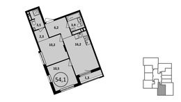 Планировка 2-комнатной квартиры, 54,5 м2