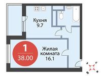 Планировка 1-комнатной квартиры, 38 м2